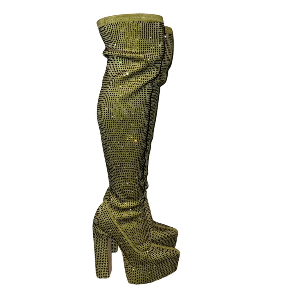 Miss Lola Aviana Green FIESTA Rhinestone Over the Knee Boots Size 6